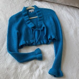 Ganni Teal Ruffled Cardigan